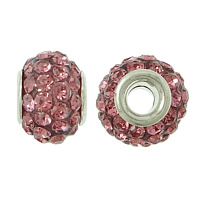 Rhinestone Clay Pave Beads, Brass, with Rhinestone Clay Pave, Rondelle, platinum color plated, with 52 pcs rhinestone, light pink, nickel, lead & cadmium free, 8x9x9mm, Hole:Approx 3mm, 100PCs/Lot, Sold By Lot