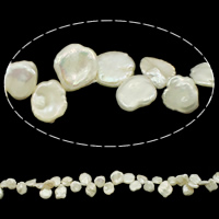 Keishi ferskvandskulturperle Beads, Ferskvandsperle, Coin, naturlig, hvid, 9-16mm, Hole:Ca. 0.8mm, Solgt Per Ca. 15 inch Strand
