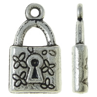 Zinc Alloy Lock Vedhæng, Lås, antik sølv farve forgyldt, nikkel, bly & cadmium fri, 10.50x18.50x3mm, Hole:Ca. 1.5mm, Ca. 555pc'er/KG, Solgt af KG