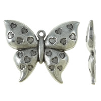 Tibetan Style Animal Pendants, Butterfly, antique silver color plated, with heart pattern, nickel, lead & cadmium free, 42x35x5mm, Hole:Approx 2mm, Approx 160PCs/KG, Sold By KG