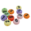 Alphabet Akril gyöngyök, Érme, kevert színek, 7x4mm, Lyuk:Kb 1mm, 3600PC-k/Bag, Által értékesített Bag