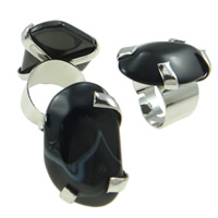 Agaat Finger Ring, Zwarte Agaat, natuurlijk, 22-35mm, Maat:9, 20pC's/Bag, Verkocht door Bag