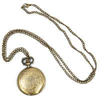 Fashion Watch Necklace Zinc Alloy Flat Round antique bronze color plated twist oval chain & waterproof nickel lead & cadmium free 35mm Length Approx 31.5 Inch Sold By Lot