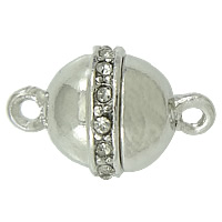 Tibetan Style Magnetic Clasp, Drum, platinum color plated, with rhinestone & single-strand, nickel, lead & cadmium free, 19x12x12mm, Hole:Approx 2mm, 100PCs/Lot, Sold By Lot