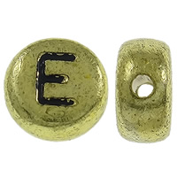 Grânulos acrílicos de alfabeto, acrilico, Roda plana, banho de cor de ouro antigo, com padrão de carta, 7x3.5mm, Buraco:Aprox 1mm, Aprox 3600PCs/Bag, vendido por Bag