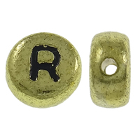 Alphabet Acrylic Beads Flat Round antique gold color plated with letter pattern Approx 1mm Approx Sold By Bag