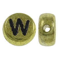 Perles acrylique alphabet, Plat rond, Plaqué de couleur d'or antique, avec le motif de lettre, 7x3.5mm, Trou:Environ 1mm, Environ 3600PC/sac, Vendu par sac