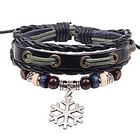 Cowhide Bracelet Zinc Alloy with Wax Cord & Cowhide & Wood Snowflake handmade  nickel lead & cadmium free 175mm Length Approx 7 Inch Sold By Lot