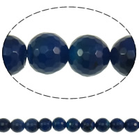 Natürliche blaue Achat Perlen, Blauer Achat, rund, facettierte, 8mm, Bohrung:ca. 1mm, Länge ca. 15.3 ZollInch, 10SträngeStrang/Menge, ca. 49PCs/Strang, verkauft von Menge