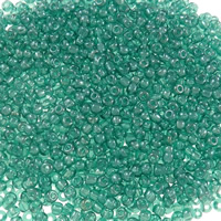 Lustered Glas frø perler, Glas Seed Beads, Runde, glans, gennemsigtig, grøn, 2x3mm, Hole:Ca. 1mm, Ca. 15000pc'er/Bag, Solgt af Bag