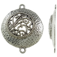 Tibetan Style Connector, Flat Round, antique silver color plated, 1/1 loop, nickel, lead & cadmium free, 29x36x5mm, Hole:Approx 2mm, Approx 285PCs/KG, Sold By KG