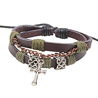 Cowhide Bracelet Zinc Alloy with Wax Cord & Cowhide Cross woven adjustable &  nickel lead & cadmium free 60mm Length Approx 7.5 Inch Sold By Lot