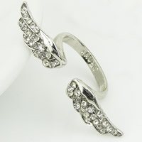 Zinc Alloy Finger Ring Wing Shape silver color plated with rhinestone nickel lead & cadmium free US Ring .5 Sold By Lot