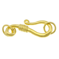 Brass Hook és Eye Clasp, Sárgaréz, arany színű aranyozott, nikkel, ólom és kadmium mentes, 26x9x3mm, Lyuk:Kb 3mm, 100PC-k/Lot, Által értékesített Lot