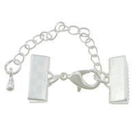 Brass Lobster Claw Cord Clasp silver color plated with ribbon crimp end nickel lead & cadmium free Sold By Lot