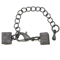 Brass Lobster Claw Cord Clasp plumbum black color plated with ribbon crimp end nickel lead & cadmium free Sold By Lot