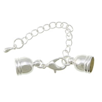 Brass Lobster Claw Cord Clasp silver color plated with end cap 40mm Inner Approx 9mm Sold By Lot