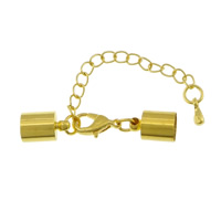 Brass Lobster Claw kabel zavírací, Mosaz, barva pozlacený, s koncovým uzávěrem, 12x8mm, 38mm, Vnitřní průměr:Cca 7.5mm, 200PC/Lot, Prodáno By Lot