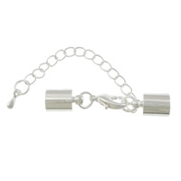 Brass Lobster Claw Cord Clasp silver color plated with end cap 38mm Inner Approx 7.5mm Sold By Lot