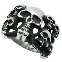 Stainless Steel Finger Ring for Men Skull & blacken 6.5-17.5mm Sold By Lot