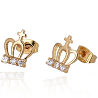 Gets® Jewelry Earring Brass Crown 18K gold plated with cubic zirconia nickel lead & cadmium free 10.5mm Sold By Pair