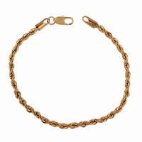 Pulsera de la joyería Gets®, metal, chapado en oro de 18 K, cadena de cuerda, libre de níquel, plomo & cadmio, 3mm, Vendido para aproximado 7.5 Inch Sarta