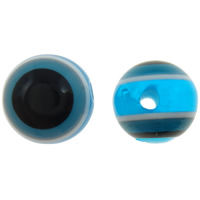 Harpiks onde øjne perler, Resin, Runde, stribe, syre blå, 8mm, Hole:Ca. 2mm, 1000pc'er/Bag, Solgt af Bag