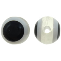 Harpiks onde øjne perler, Resin, Runde, stribe, hvid, 10mm, Hole:Ca. 2mm, 1000pc'er/Bag, Solgt af Bag