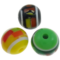 Gestreifte Harz Perlen, rund, Streifen, gemischte Farben, 10mm, Bohrung:ca. 2mm, 1000PCs/Tasche, verkauft von Tasche