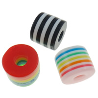 Gestreifte Harz Perlen, Zylinder, Streifen, gemischte Farben, 8x8.5mm, Bohrung:ca. 4mm, 1000PCs/Tasche, verkauft von Tasche