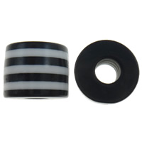 Gestreifte Harz Perlen, Zylinder, Streifen, schwarz, 10x8.5mm, Bohrung:ca. 4mm, 1000PCs/Tasche, verkauft von Tasche
