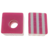 Perles de résine rayé, cube, strie, rose, 10mm, Trou:Environ 4mm, 1000PC/sac, Vendu par sac