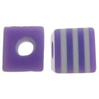 Perle di resina a righe, Cubo, striscia, viola, 10mm, Foro:Appross. 4mm, 1000PC/borsa, Venduto da borsa