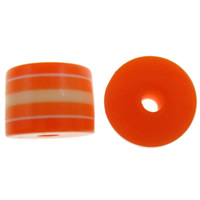 Gestreifte Harz Perlen, Zylinder, Streifen, rote Orange, 8x6mm, Bohrung:ca. 2mm, 1000PCs/Tasche, verkauft von Tasche