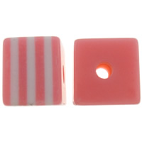 Perle di resina a righe, Cubo, striscia, rosa, 8x7x8mm, Foro:Appross. 2mm, 1000PC/borsa, Venduto da borsa
