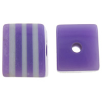 Perle di resina a righe, Cubo, striscia, viola, 8x7x8mm, Foro:Appross. 2mm, 1000PC/borsa, Venduto da borsa
