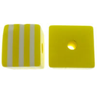Perle di resina a righe, Cubo, striscia, giallo, 8x7x8mm, Foro:Appross. 2mm, 1000PC/borsa, Venduto da borsa