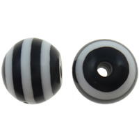Perles de résine rayé, Rond, strie, noire, 12mm, Trou:Environ 2mm, 1000PC/sac, Vendu par sac
