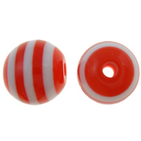 Perle di resina a righe, Cerchio, striscia, rosso, 8mm, Foro:Appross. 2mm, 1000PC/borsa, Venduto da borsa