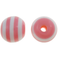 Perle di resina a righe, Cerchio, striscia, rosa, 10mm, Foro:Appross. 2mm, 1000PC/borsa, Venduto da borsa