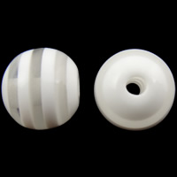 Perles de résine rayé, Rond, strie, blanc, 12mm, Trou:Environ 2mm, 1000PC/sac, Vendu par sac
