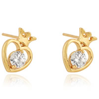 Gets® Jewelry Earring Brass Heart 18K gold plated with cubic zirconia nickel lead & cadmium free 11mm Sold By Pair