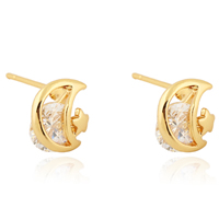 Gets® Jewelry Earring Brass Moon 18K gold plated with cubic zirconia nickel lead & cadmium free 8.5mm Sold By Pair