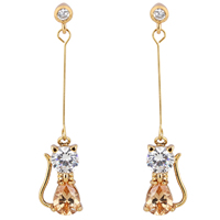 Gets® Jewelry Earring Brass Cat 18K gold plated with cubic zirconia nickel lead & cadmium free 45mm Sold By Pair