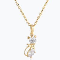 Gets® Jewelry Necklace Brass Cat 18K gold plated oval chain & with cubic zirconia nickel lead & cadmium free 21mm Sold Per Approx 18 Inch Strand