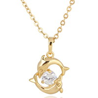 Gets® Jewelry Necklace Brass Dolphin 18K gold plated oval chain & with cubic zirconia nickel lead & cadmium free 23mm Sold Per Approx 18 Inch Strand
