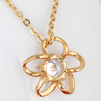 Gets® Jewelry Necklace Brass Flower 18K gold plated oval chain & with cubic zirconia nickel lead & cadmium free 17mm Sold Per Approx 18 Inch Strand