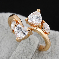 Gets® Finger Ring Brass 18K gold plated with cubic zirconia nickel lead & cadmium free 15mm US Ring Sold By PC