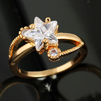 Gets® Finger Ring Brass Star 18K gold plated with cubic zirconia nickel lead & cadmium free 8mm US Ring Sold By PC