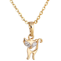 Gets® Jewelry Necklace Brass Cat 18K gold plated oval chain & with cubic zirconia nickel lead & cadmium free 17mm Sold Per Approx 18 Inch Strand